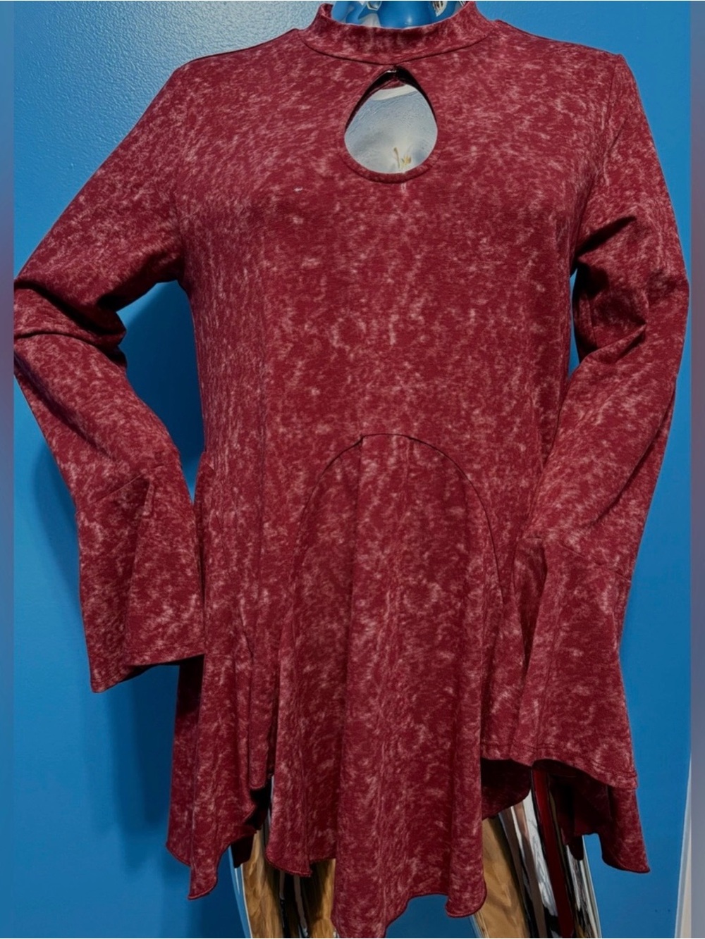 JODIFL Burgundy Marbled Keyhole Flared Tunic